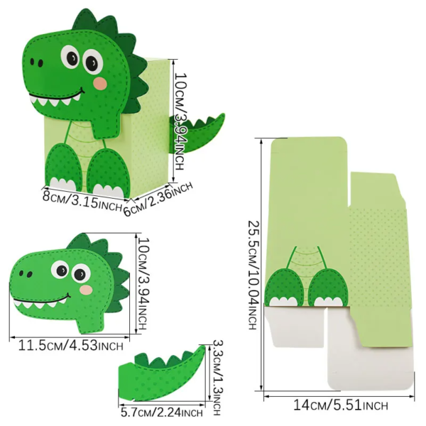 Cajas de Regalo de cartón con Forma de dinos 3D, especiales para celebraciones Infantiles, chuches y detalles o artículos artesanales temáticas de dinosaurios