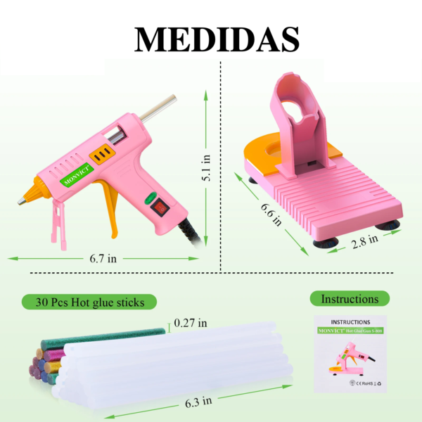 Kit de pistola de pegamento caliente color rosa con soporte de ventosa, alfombrilla de silicona antiadherente, punta fina + 30 barras de pegamento, Mini pistola de pegamento para bricolaje, proyectos de artesania, manualidades DIY