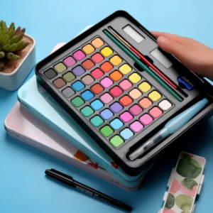 Pinturas de acuarela de 48 colores, con pincel y kit de dibujo de papel, suministros de arte para artistas principiantes