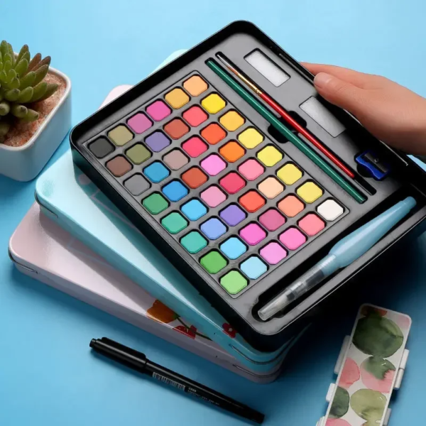 Pinturas de acuarela de 48 colores, con pincel y kit de dibujo de papel, suministros de arte para artistas principiantes