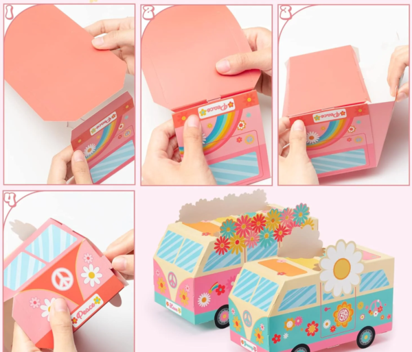 Cajas de carton recuerdo de autobús de la paz tematica Hippie, caja de regalo, 12/24 Uds.