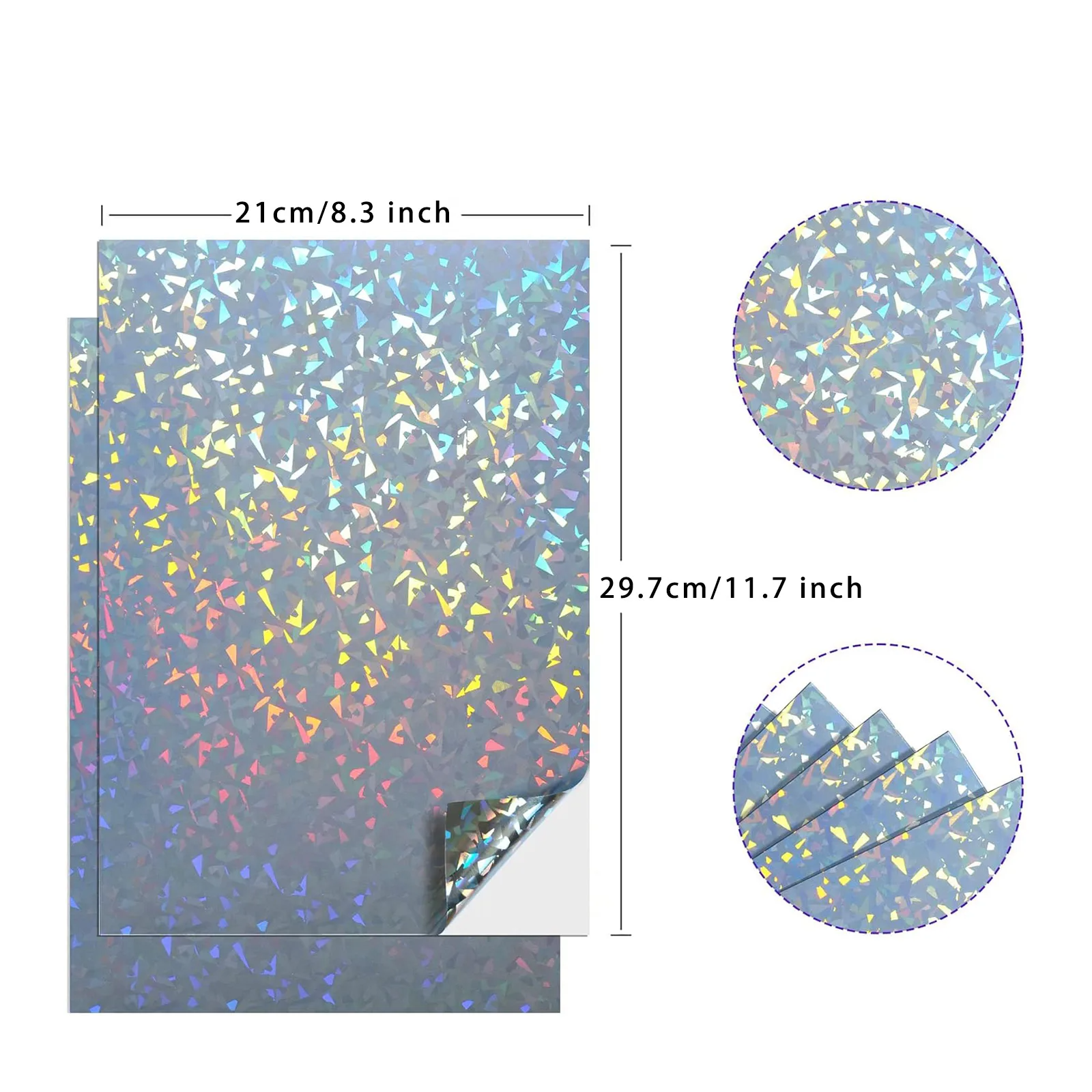 Papel adhesivo de vinilo / Papel de stickers, imprimible con efecto holográfico de diamantes formato A4 (8,3 × 11,7 pulgadas) - Imagen 2