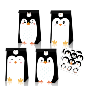 6 Bolsas de papel de regalo con la temática de pingüino de invierno, con pegatinas, bolsa para detalles,  galletas y dulces para niños, decoración para fiestas y celebraciones