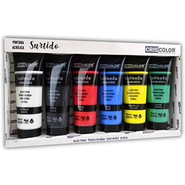 Set de Pintura Acrilica de 6 Colores para lienzos y Manualidades (Paquete de 6),