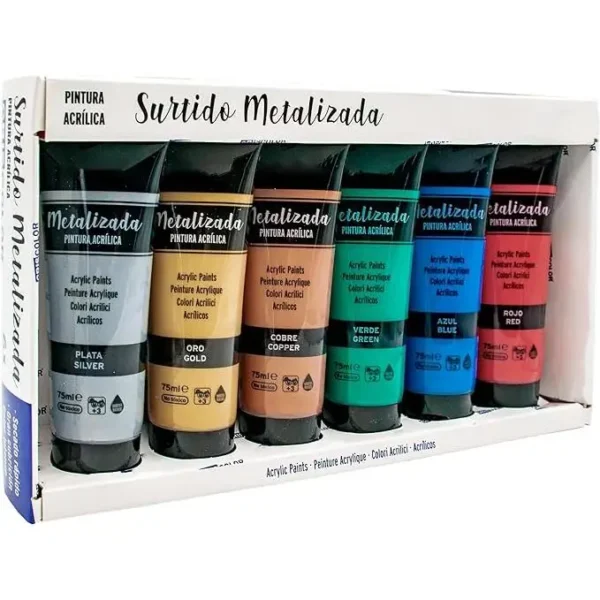 Set de Pintura Acrilica de 6 Colores para lienzos y Manualidades (Paquete de 6),