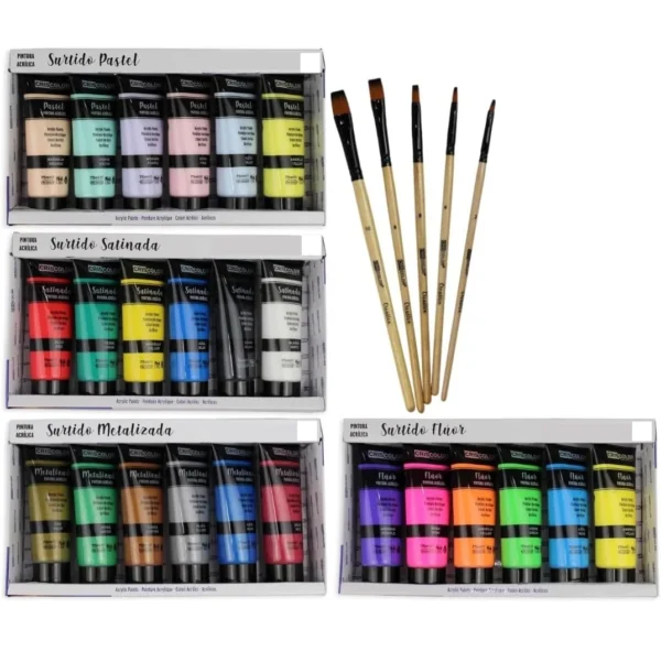 Set Pinturas Acrílicas Blanco y Negro satinado y kit de colores, Para Arte y Manualidades