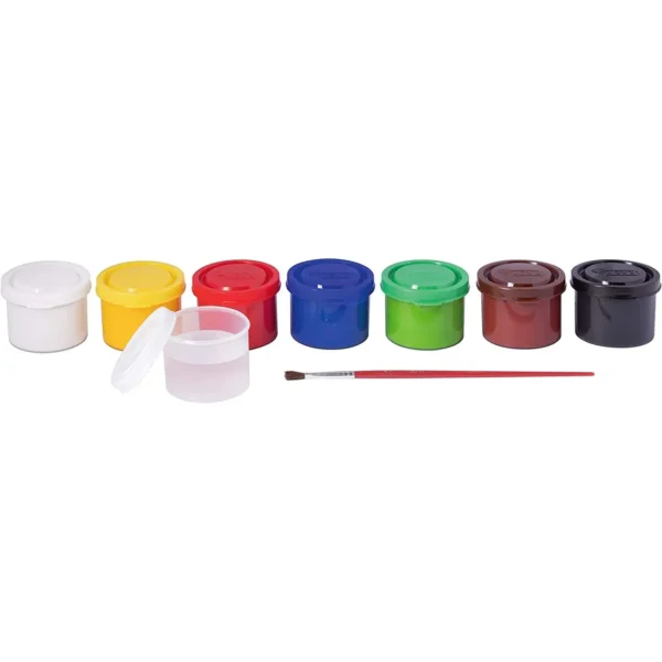 Set de Pintura JOVI Temperas Infantiles - 7 Botes de 35 ml en Colores Surtidos con Pincel y Bote para Mezclas. Gran poder cubriente, fácil aplicación y secado rápido. A base de ingredientes naturales, sin gluten y libre de los principales alérgenos.