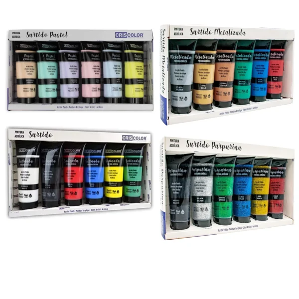 Set de Pintura Acrilica de 6 Colores para lienzos y Manualidades (Paquete de 6),