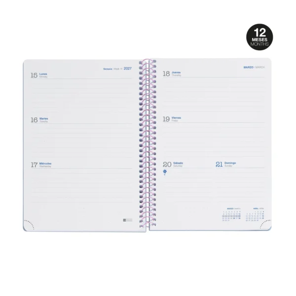 Agenda escolar 2026 2027 semana vista de 12 meses, Tamaño A5+ (15×21,3 cm)