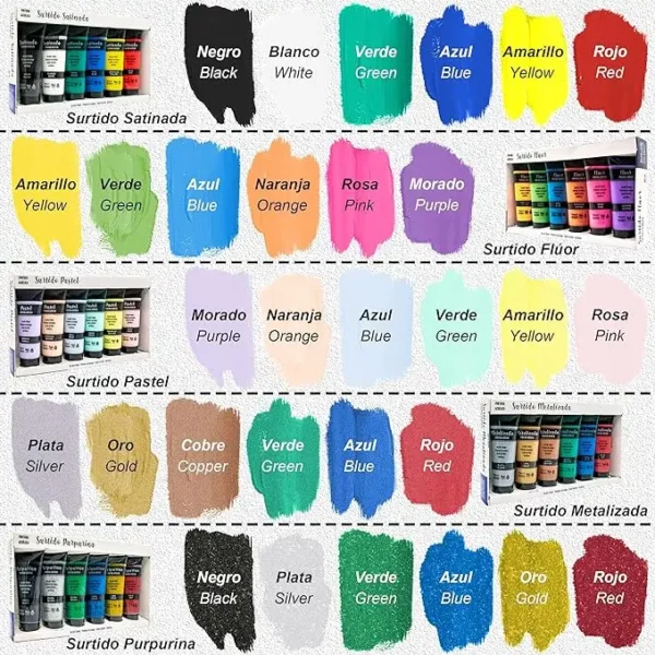 Set de Pintura Acrilica de 6 Colores para lienzos y Manualidades (Paquete de 6),