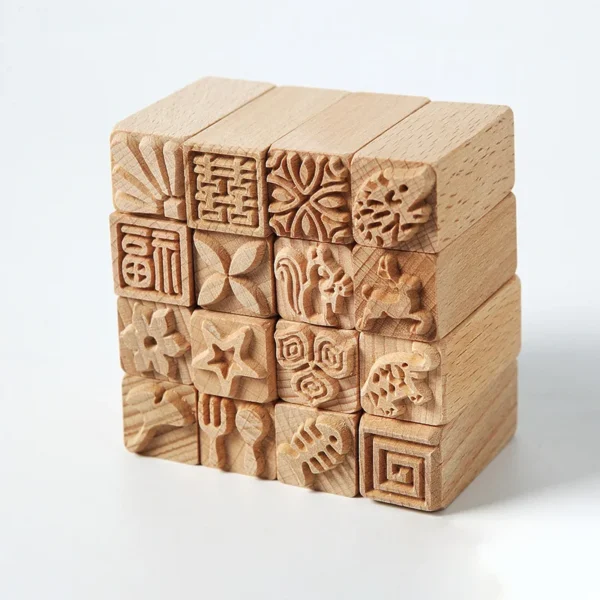 Sellos de madera tallados a mano, herramientas de arcilla DIY, bloques de impresión de madera, relieve cuadrado, flor de hoja, manualidades DIY