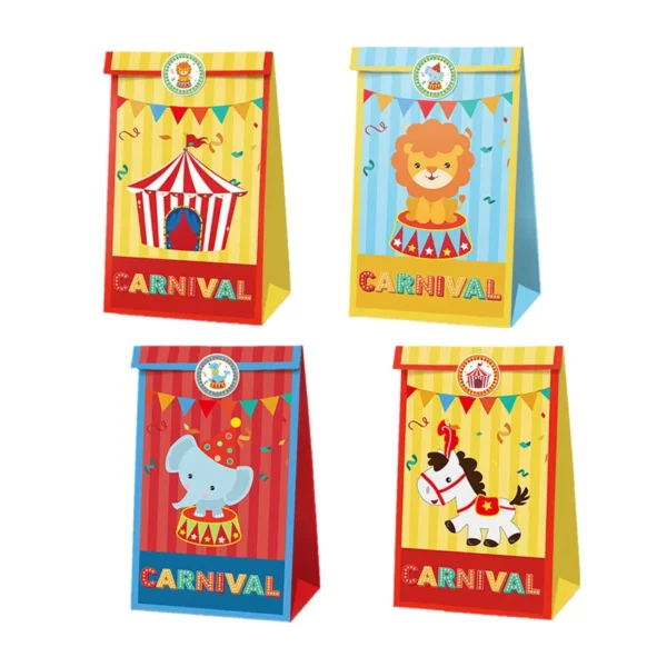 Bolsas de regalos para fiesta de cumpleaños con animales de circo