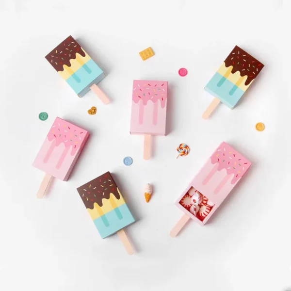 Cajas de cartón con forma de helado, con bandeja extraíble, originales de papel Kraft