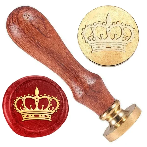 Sello de cera de corona con mango de madera, cabezal de sello de latón extraíble de 1 "