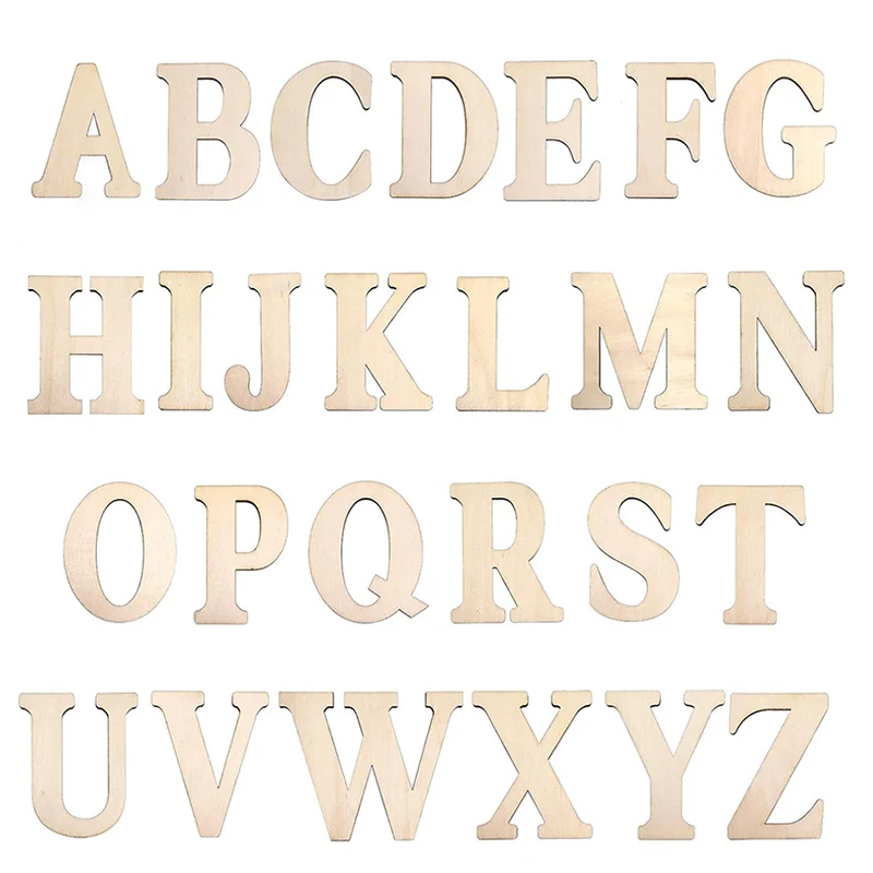 26 unids/set letras de madera sin terminar A-Z alfabetos de madera letras artesanales para DIY pintado educativo decoración de pared del hogar