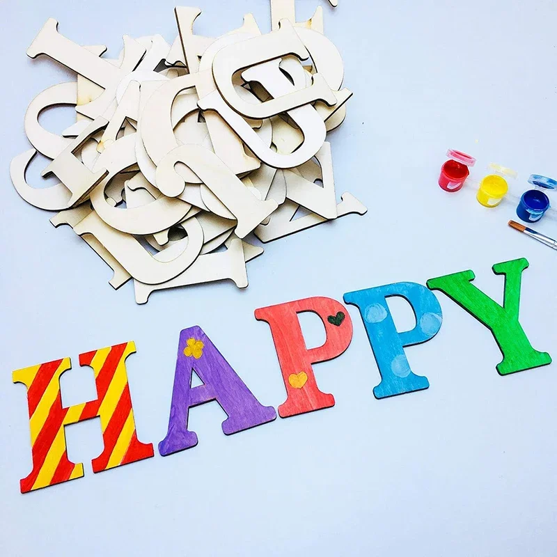 26 unids/set letras de madera sin terminar A-Z alfabetos de madera letras artesanales para DIY pintado educativo decoración de pared del hogar - Imagen 3