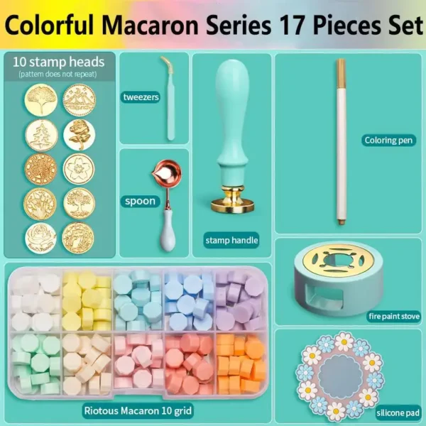 Juego de sellos de cera/lacre, Kit de cera de colores lacados