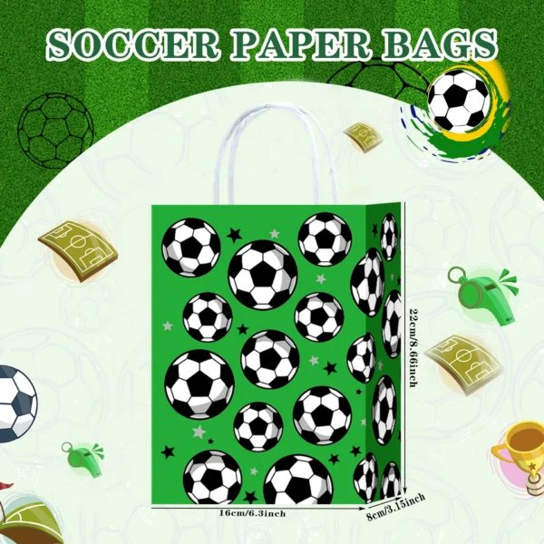 Bolsas de papel con la temática de fútbol de con asas, bolsas de recuerdo de celebraciones, cumpleaños para chuches, detalles y  decoración deportiva