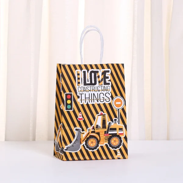 Bolsa de papel para regalos y embalaje con tema de vehículo de ingeniería excavadora, bolsas para galletas y dulces para niños