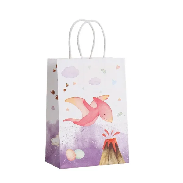 Bolsas de embalaje de regalo de papel con tematica de dibujo de dinosaurios, unisex, 12 Uds.