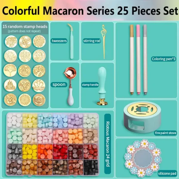Juego de sellos de cera/lacre, Kit de cera de colores lacados