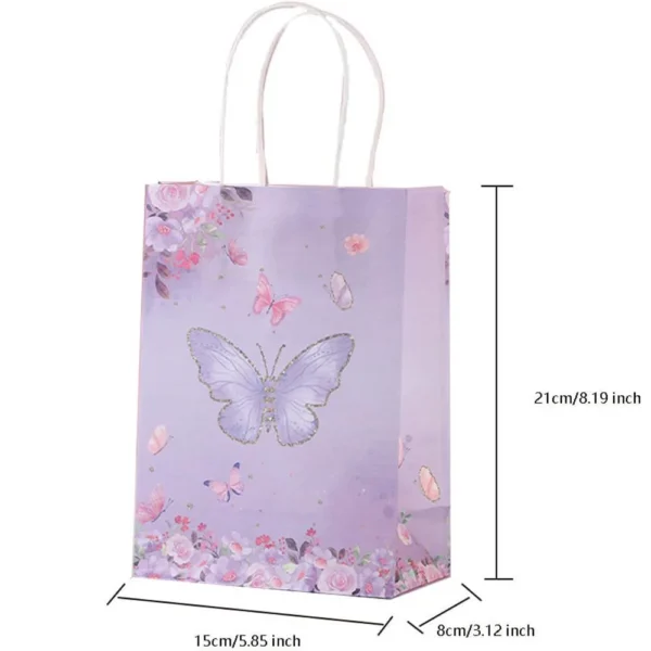 Bolsas de regalo de papel con temática de mariposa, bolsa de papel Kraft con asas para detalles, bodas, Día de la madre, cumpleaños de niñas, baby sohwers y celebraciones