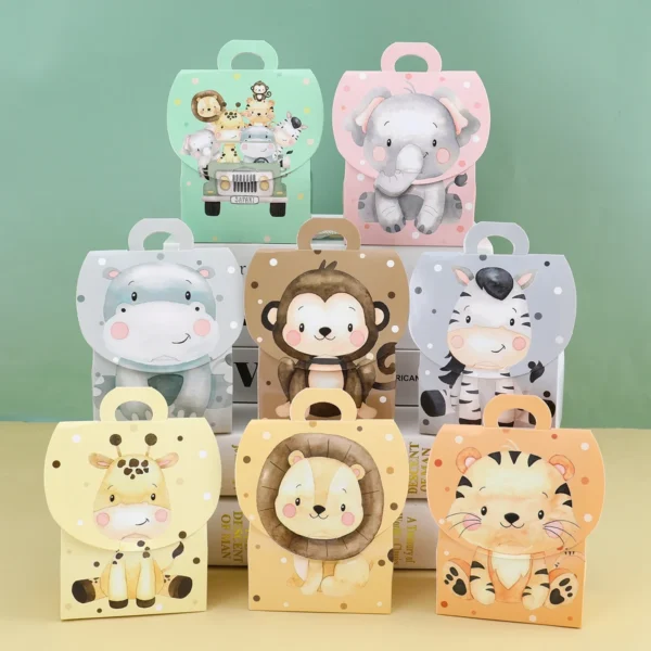 Cajas de dulces de animales de la selva, decoración de fiesta de cumpleaños de Safari en la jungla, caja de embalaje de regalo para niños, caja de regalos para Baby Shower salvaje