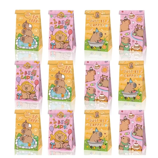 Bolsas de papel de regalo con temática de capibara 12/24/48 Uds.