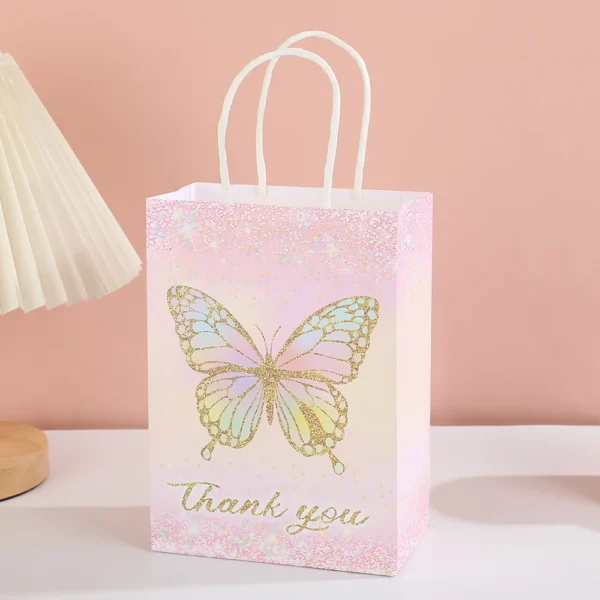 Bolsas de regalo de papel con temática de mariposa, bolsa de papel Kraft con asas para detalles, bodas, Día de la madre, cumpleaños de niñas, baby sohwers y celebraciones