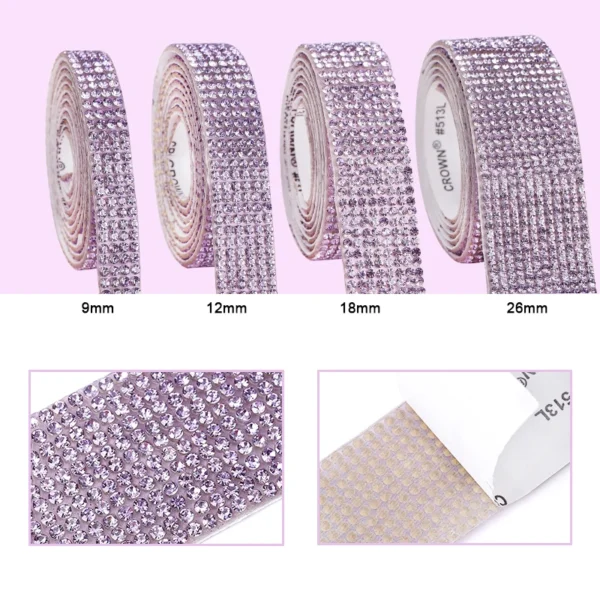 Cinta autoadhesiva de diamantes de imitación de cristal, pegatina de diamantes de imitación con purpurina para decoraciones y manualidades DIY