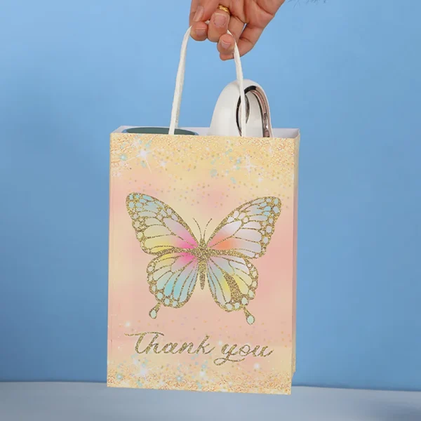 Bolsas de regalo de papel con temática de mariposa, bolsa de papel Kraft con asas para detalles, bodas, Día de la madre, cumpleaños de niñas, baby sohwers y celebraciones