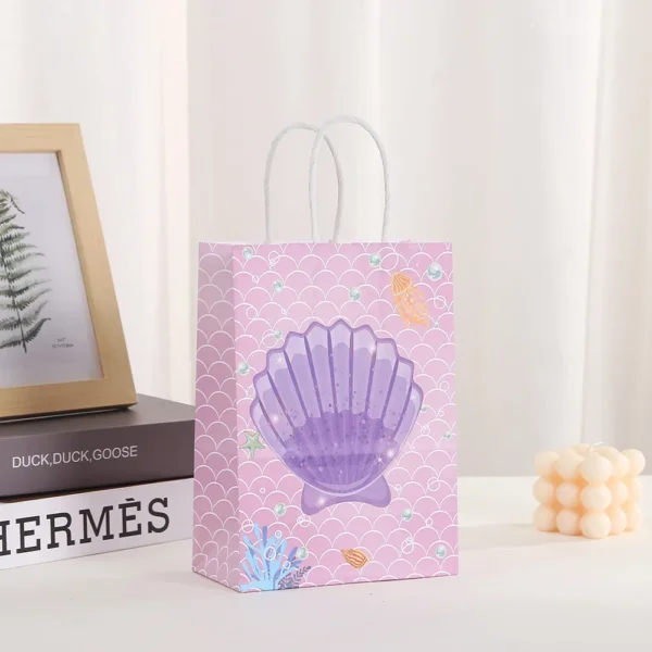Bolsas de papel de regalo de papel con tematica de océano, de concha de sirena para decoraciones de cumpleaños, para detalles, galletas y dulces 6 uds.