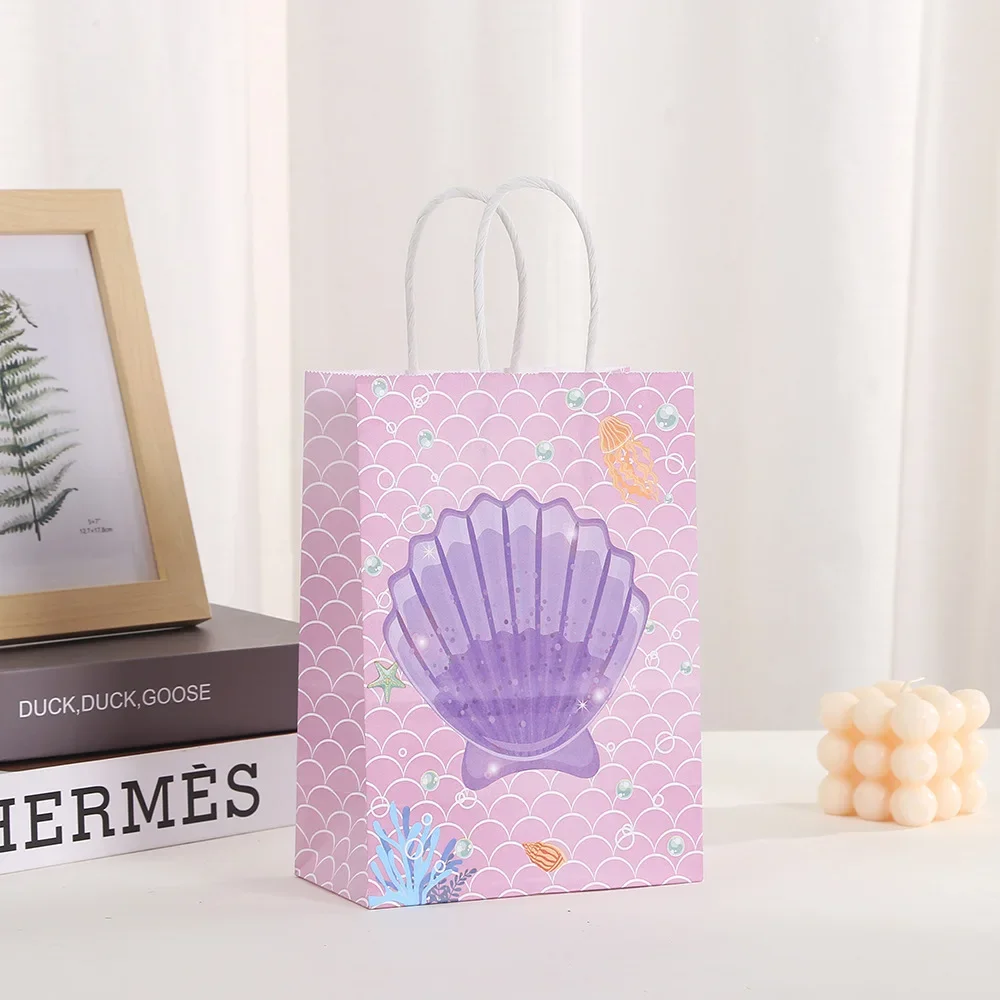 Bolsas de papel de regalo de papel con tematica de océano, de concha de sirena para decoraciones de cumpleaños, para detalles, galletas y dulces 6 uds. - Imagen 3