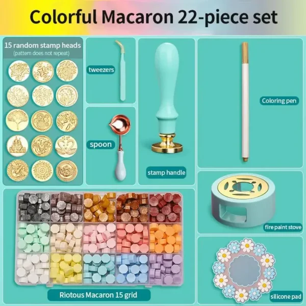 Juego de sellos de cera/lacre, Kit de cera de colores lacados