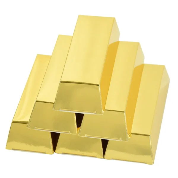 Caja de papel dorado en forma de lingote de oro