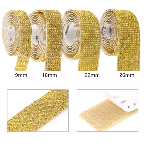 Cinta autoadhesiva de diamantes de imitación de cristal, pegatina de diamantes de imitación con purpurina para decoraciones y manualidades DIY