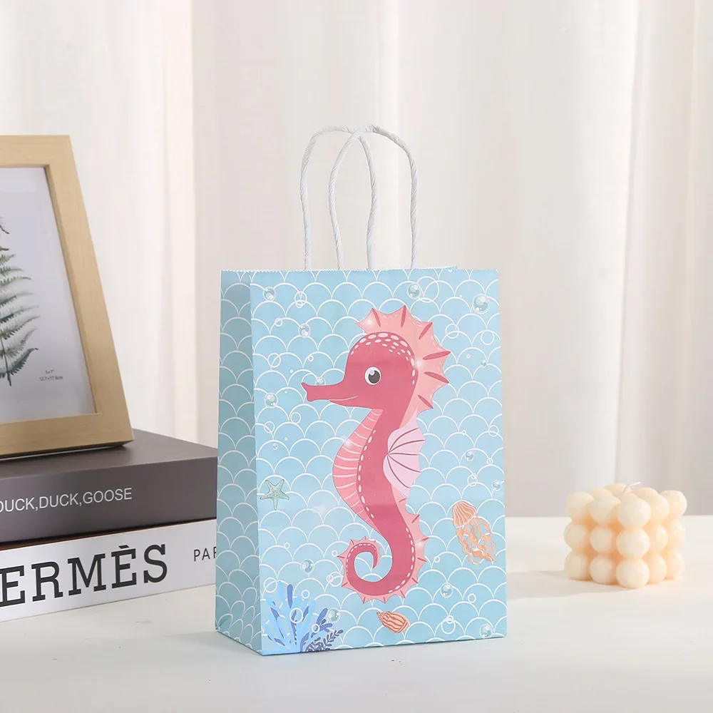 Bolsas de papel de regalo de papel con tematica de océano, de concha de sirena para decoraciones de cumpleaños, para detalles, galletas y dulces 6 uds. - Imagen 4