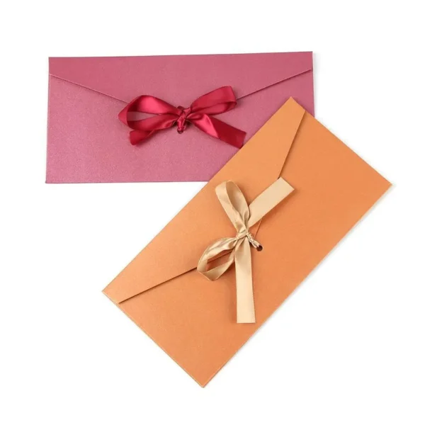 Sobre de papel nacarado con lazo de cinta gruesa, Color creativo, Retro, papelería para regalo, invitaciones, 10 unids