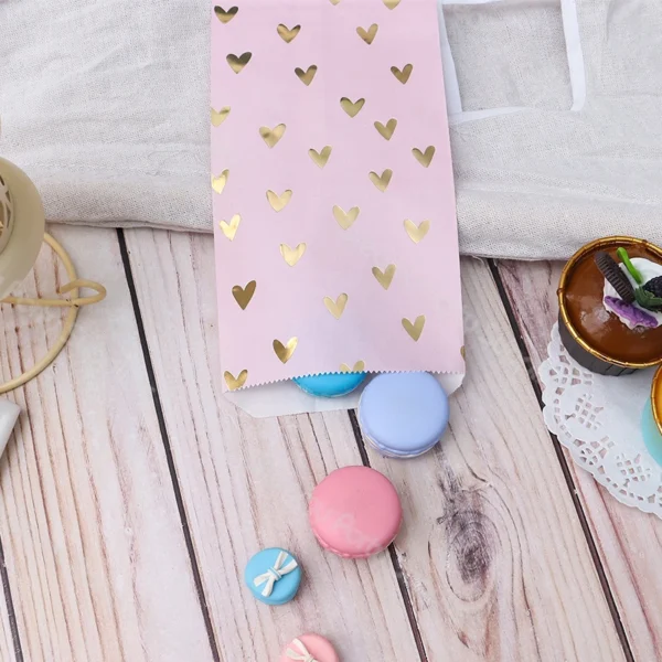 Bolsa de papel de regalo gruesa, pegatinas de puntos y corazón, para caramelos, dulces, chuches, detalles y galletas, bolsa de papel Kraft, bolsas artesanales 12 Uds.