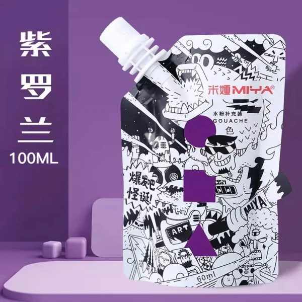 Pintura Gouache MIYA, paquete de recarga multicolor en bolsas de 100ml, pintura Gouache para estudiantes de arte, pintura Gouache resistente a la decoloración del color