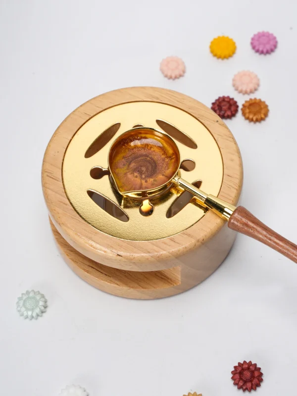 Calentador de cera para sellos de lacre, horno para fundir el lacre o cera, de madera, con cuchara y mango
