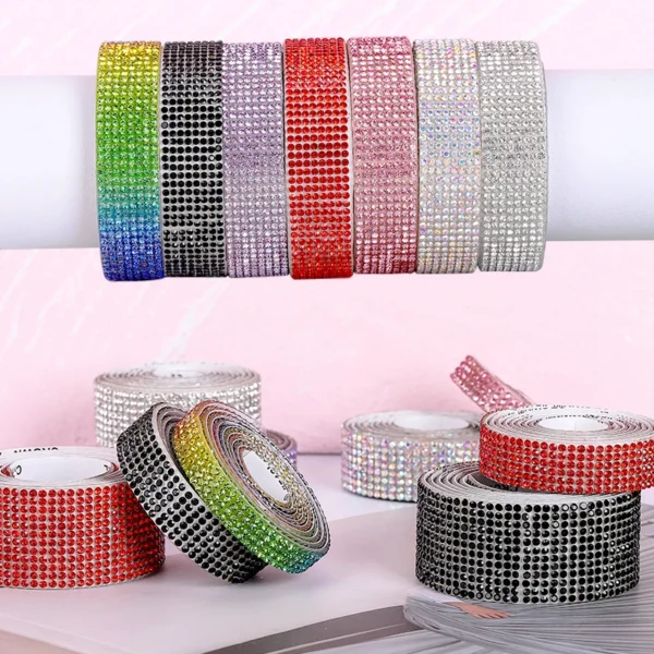 Cinta autoadhesiva de diamantes de imitación de cristal, pegatina de diamantes de imitación con purpurina para decoraciones y manualidades DIY