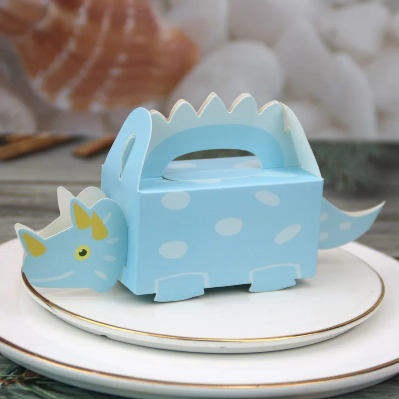 Caja de cartón de dinosaurio verde y azul, caja para regalos, chuches, dulces y detalles, caja de embalaje, 10 Uds. - Imagen 4