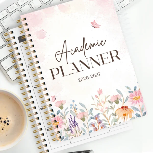 Planificador Académico 2026-2027, Cuaderno con Espiral y diseño de flores en tamaño A5, Calendario Mensual de 24 Meses con Notas, Organizador de tareas y actividades