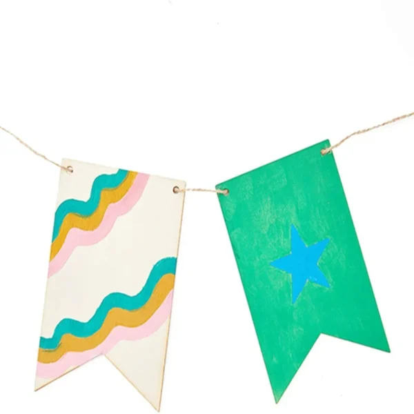 Pieza de madera en forma de banderin sin pintar,  pieza de madera sin terminar, hecho a mano, manualidades DIY para decoración de fiesta de cumpleaños, banderín de madera para colgar, 10 Uds.