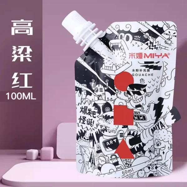Pintura Gouache MIYA, paquete de recarga multicolor en bolsas de 100ml, pintura Gouache para estudiantes de arte, pintura Gouache resistente a la decoloración del color