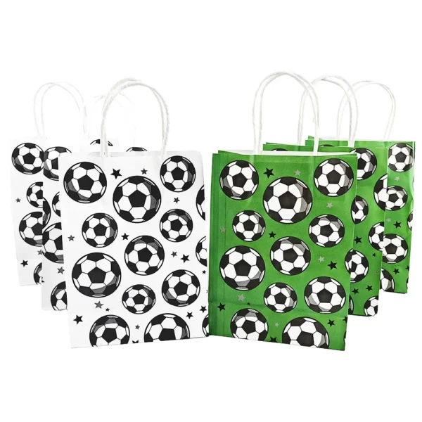 Bolsas de papel con la temática de fútbol de con asas, bolsas de recuerdo de celebraciones, cumpleaños para chuches, detalles y  decoración deportiva