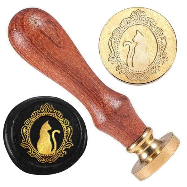 Sello de cera de corona con mango de madera, cabezal de sello de latón extraíble de 1 "