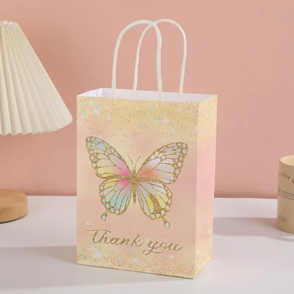Bolsas de regalo de papel con temática de mariposa, bolsa de papel Kraft con asas para detalles, bodas, Día de la madre, cumpleaños de niñas, baby sohwers y celebraciones