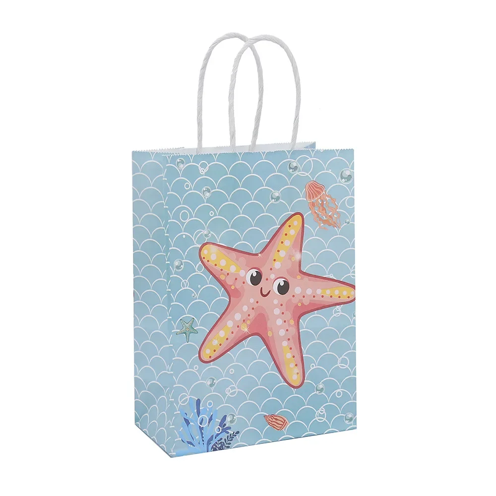 Bolsas de papel de regalo de papel con tematica de océano, de concha de sirena para decoraciones de cumpleaños, para detalles, galletas y dulces 6 uds. - Imagen 5